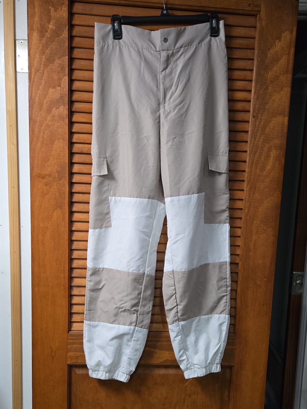 Weissman Dance Hip Hop Two-Tone Cargo Pants in Beige and White